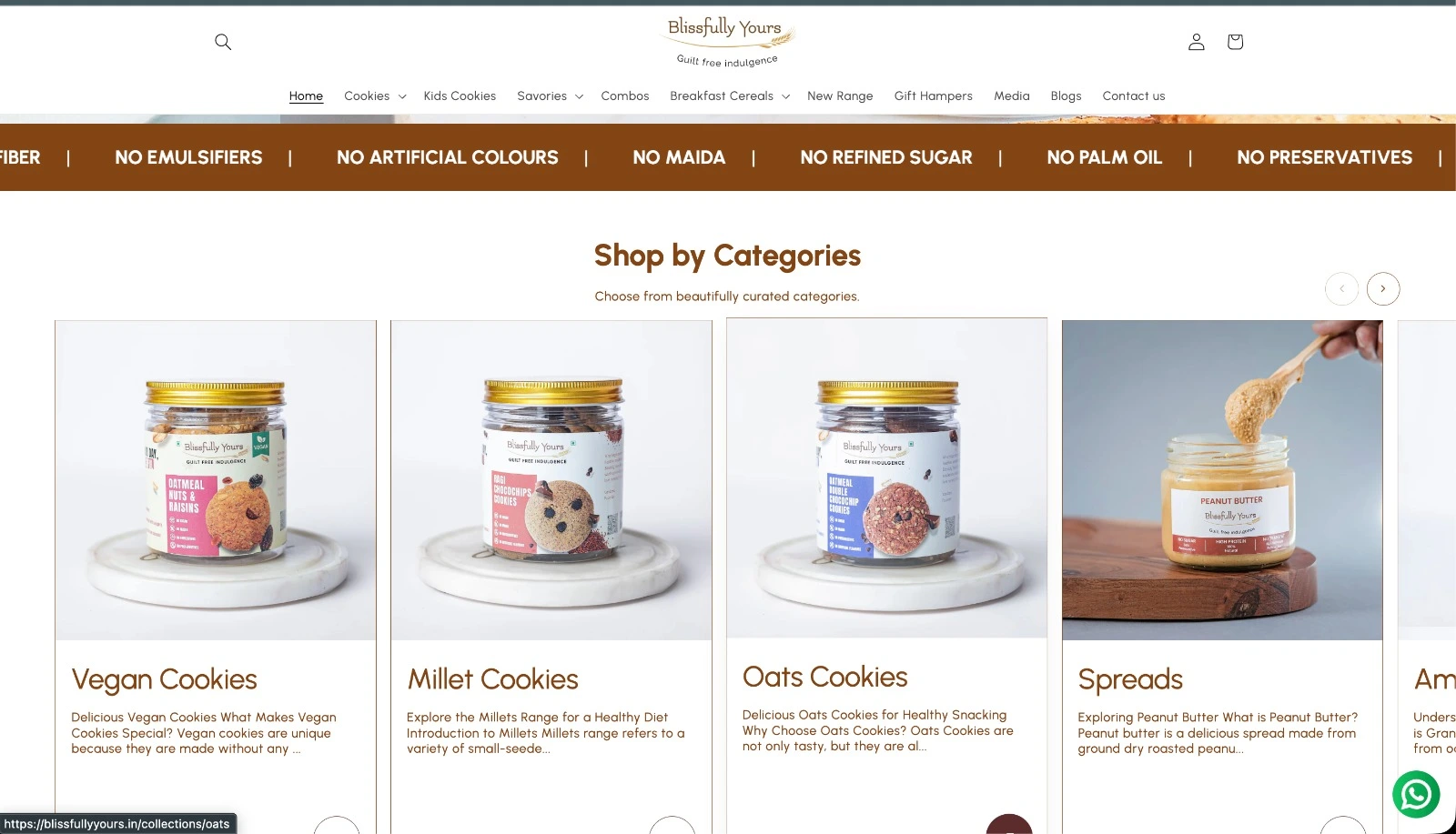 Blissfully Yours healthy snacks ecommerce website designed by VRTechie IT Solutions